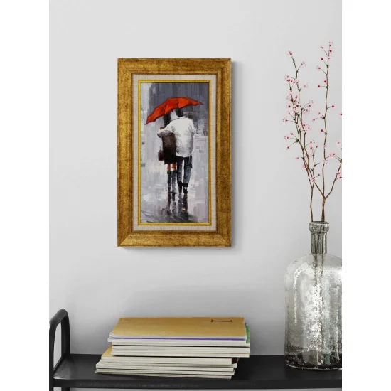 Kırmızı Şemsiyenin Altında Yağlı Boya Tablosu