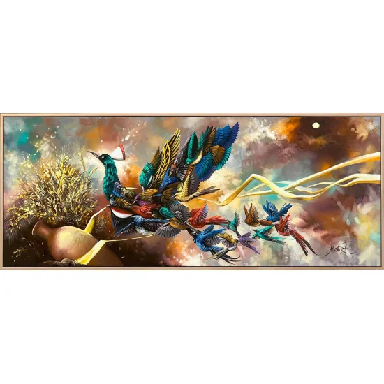 Buğdayla Yükselen Simurg Yağlı Boya Tablosu