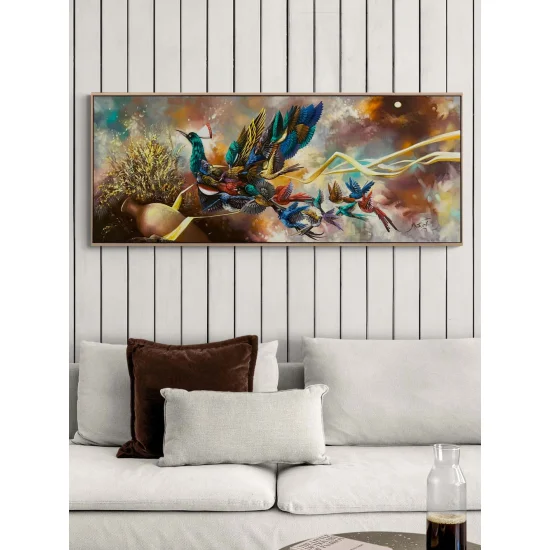 Buğdayla Yükselen Simurg Yağlı Boya Tablosu