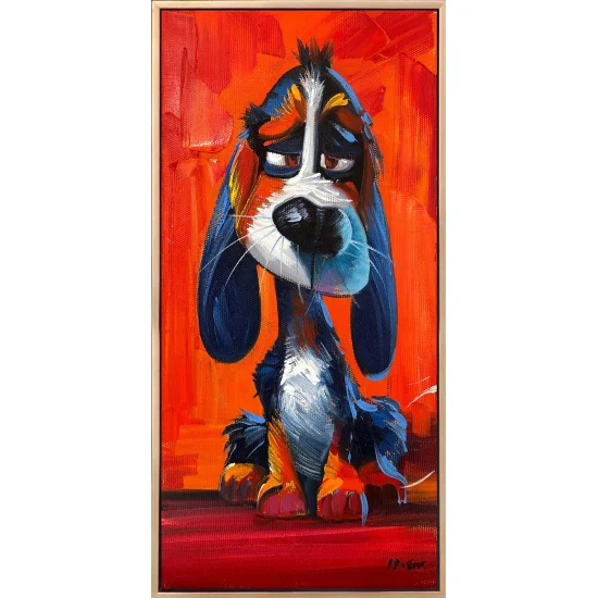 Sleepy Dog Gazes Oil Painting