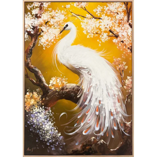 Beyaz Tavus Kuşu Yağlı Boya Tablosu