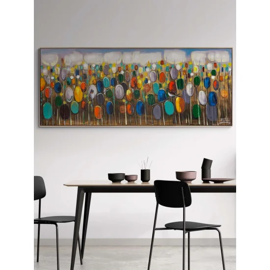 Renkli Sazlıkta Kuşlar Yağlı Boya Tablosu