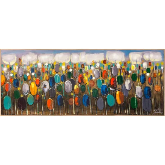 Renkli Sazlıkta Kuşlar Yağlı Boya Tablosu