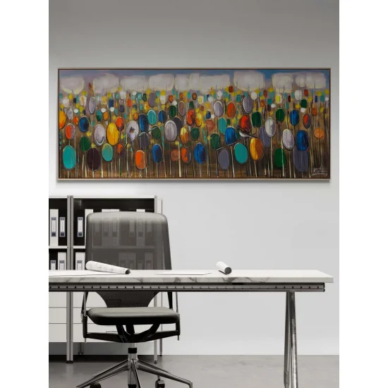 Renkli Sazlıkta Kuşlar Yağlı Boya Tablosu