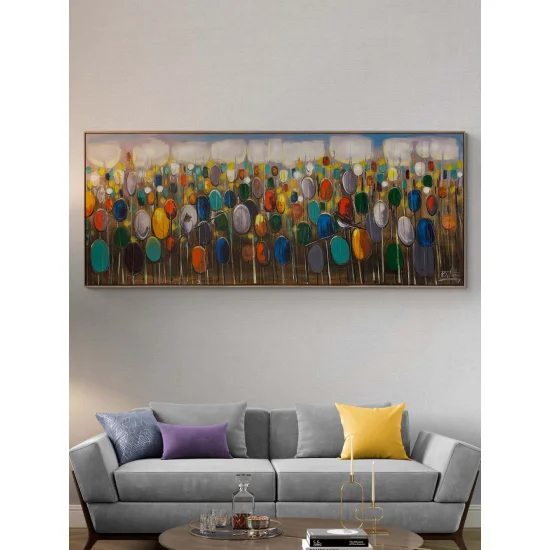 Renkli Sazlıkta Kuşlar Yağlı Boya Tablosu