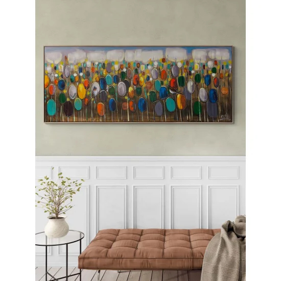 Renkli Sazlıkta Kuşlar Yağlı Boya Tablosu