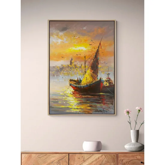 Boğazda Kayıklar Yağlı Boya Tablosu