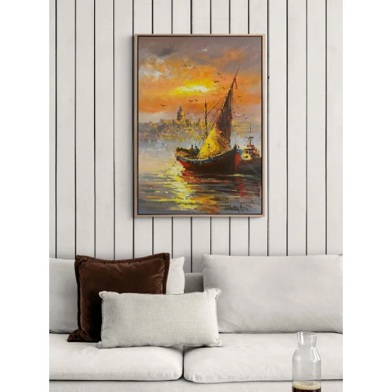 Boğazda Kayıklar Yağlı Boya Tablosu