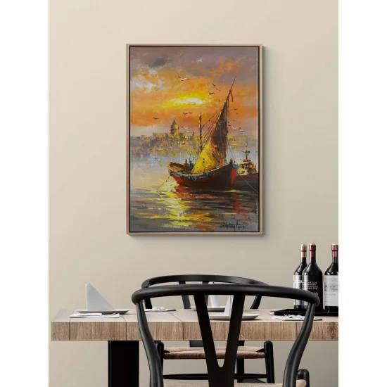 Boğazda Kayıklar Yağlı Boya Tablosu