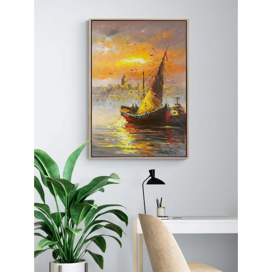 Boğazda Kayıklar Yağlı Boya Tablosu