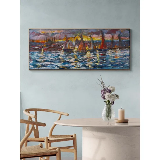 İstanbul Boğazında Yelkenliler Yağlı Boya Tablosu