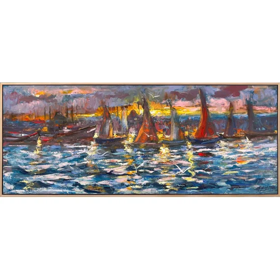 İstanbul Boğazında Yelkenliler Yağlı Boya Tablosu