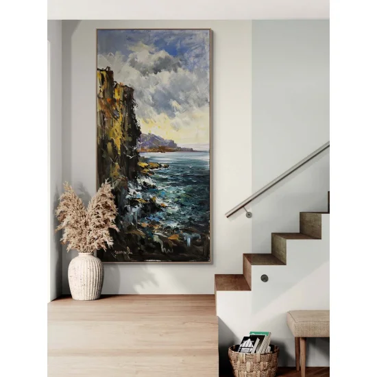 Sarp Kayalardan Deniz Yağlı Boya Tablosu