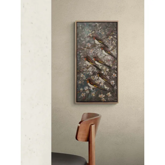 Birds in the Night Branches Oil Painting