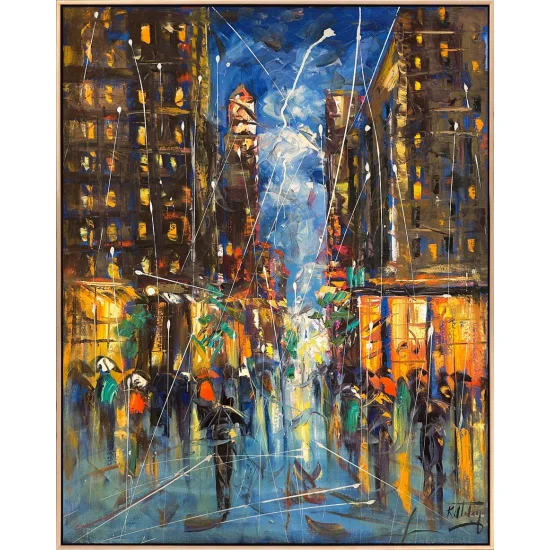 City Night Glow Oil Painting