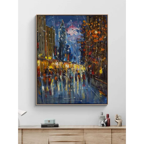 Yağmur Altında Adımlar Yağlı Boya Tablosu