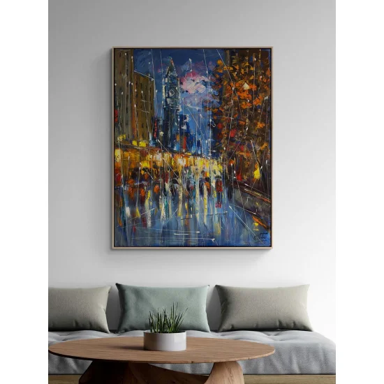 Yağmur Altında Adımlar Yağlı Boya Tablosu