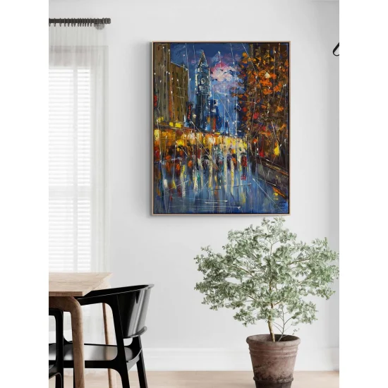 Yağmur Altında Adımlar Yağlı Boya Tablosu