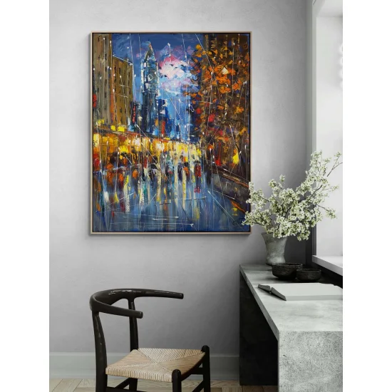 Yağmur Altında Adımlar Yağlı Boya Tablosu