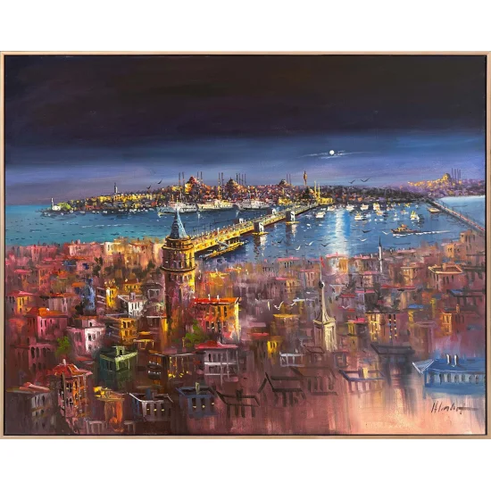 Night at the Istanbul Bosphorus Oil Painting