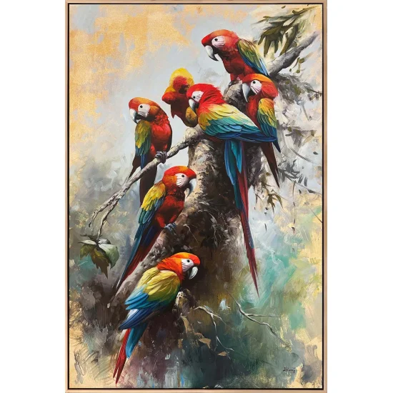 Papağanların Dünyası Yağlı Boya Tablosu