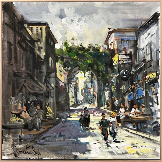Footsteps on Stone Streets Oil Painting