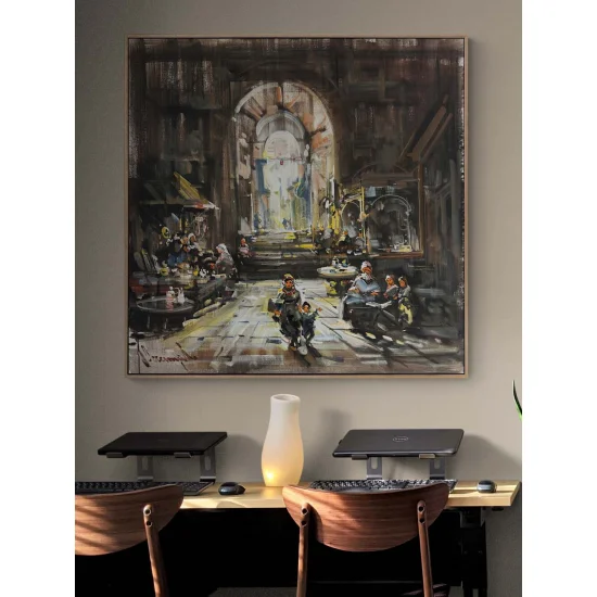 Bir Gün Çarşıda Yağlı Boya Tablosu