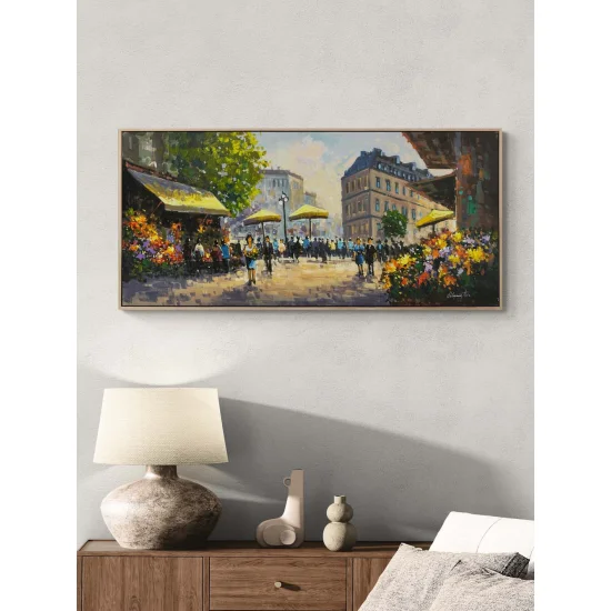 Çiçek Pazarı Sesi Yağlı Boya Tablosu