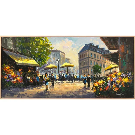 Çiçek Pazarı Sesi Yağlı Boya Tablosu