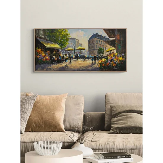 Çiçek Pazarı Sesi Yağlı Boya Tablosu