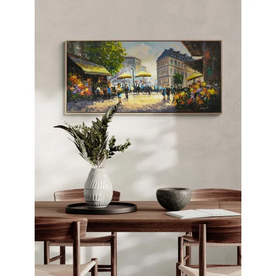 Çiçek Pazarı Sesi Yağlı Boya Tablosu