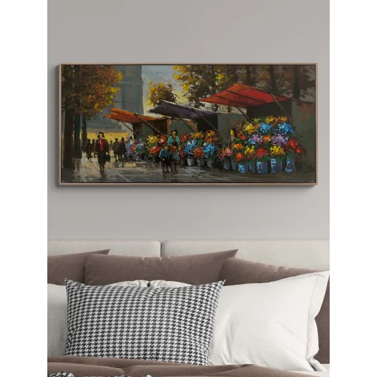 Çiçek Pazarında Bir Gün Yağlı Boya Tablosu