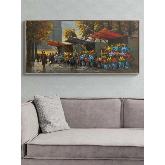 Çiçek Pazarında Bir Gün Yağlı Boya Tablosu