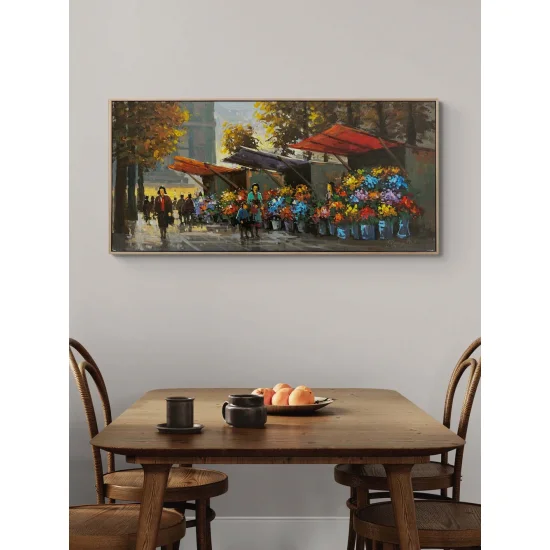 Çiçek Pazarında Bir Gün Yağlı Boya Tablosu