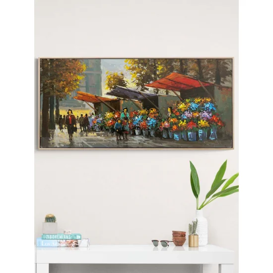 Çiçek Pazarında Bir Gün Yağlı Boya Tablosu