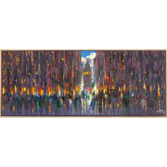 Kalabalıklar İçinde Galata Yağlı Boya Tablosu