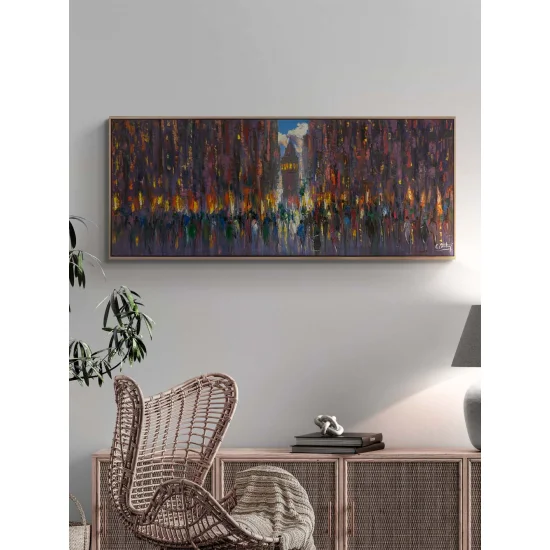 Kalabalıklar İçinde Galata Yağlı Boya Tablosu