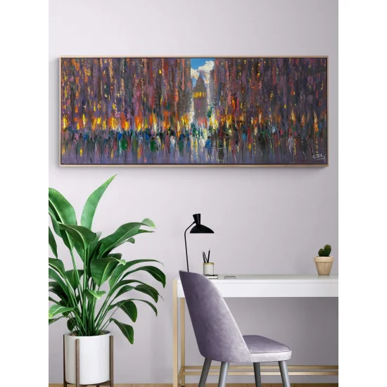 Kalabalıklar İçinde Galata Yağlı Boya Tablosu