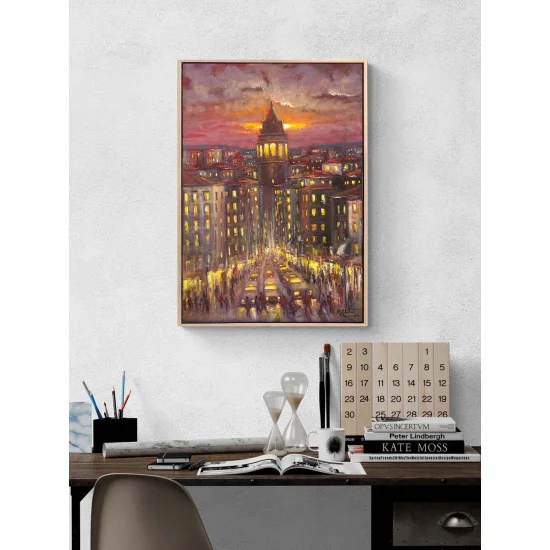 Galata Akşam Sokakları Yağlı Boya Tablosu