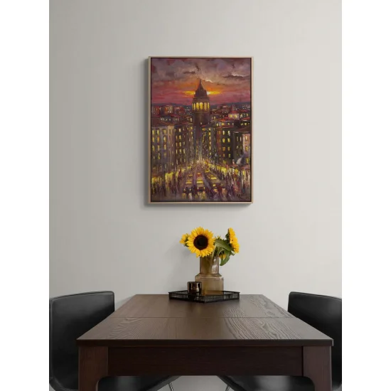 Galata Akşam Sokakları Yağlı Boya Tablosu