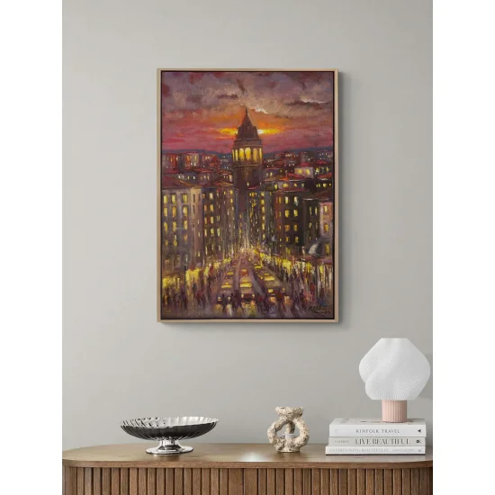 Galata Akşam Sokakları Yağlı Boya Tablosu