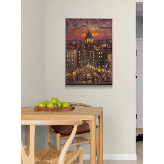 Galata Akşam Sokakları Yağlı Boya Tablosu