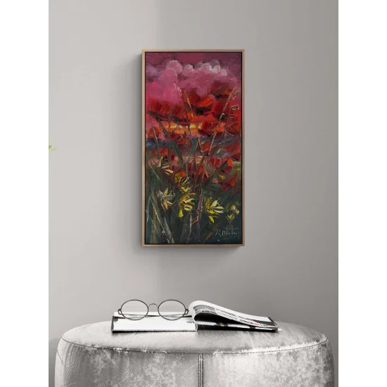 Gelincik Bahçesinde Günbatımı Yağlı Boya Tablosu