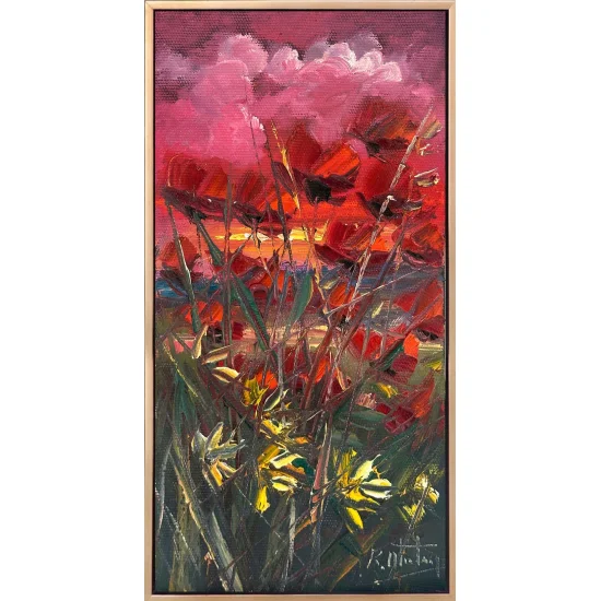 Gelincik Bahçesinde Günbatımı Yağlı Boya Tablosu