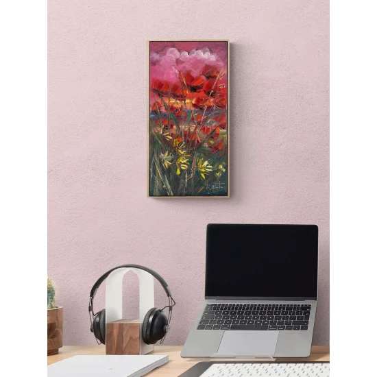 Gelincik Bahçesinde Günbatımı Yağlı Boya Tablosu