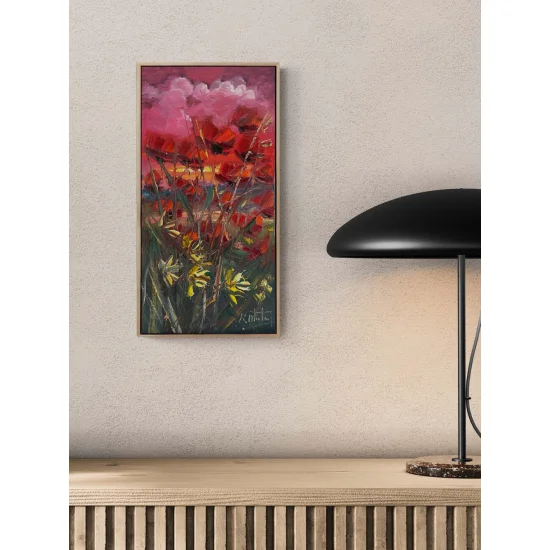 Gelincik Bahçesinde Günbatımı Yağlı Boya Tablosu