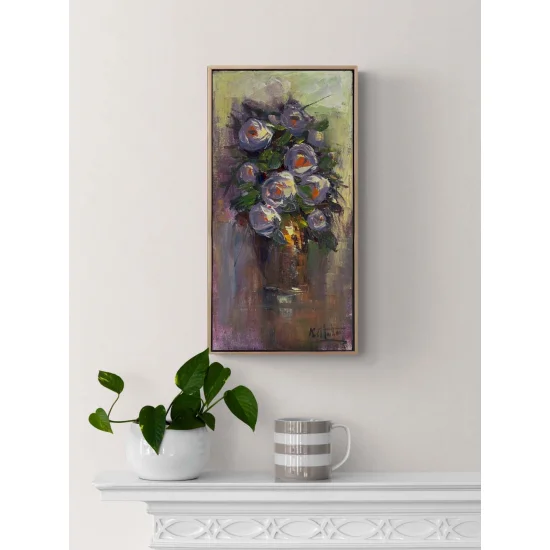 Vazoda Beyaz Çiçekler Yağlı Boya Tablosu