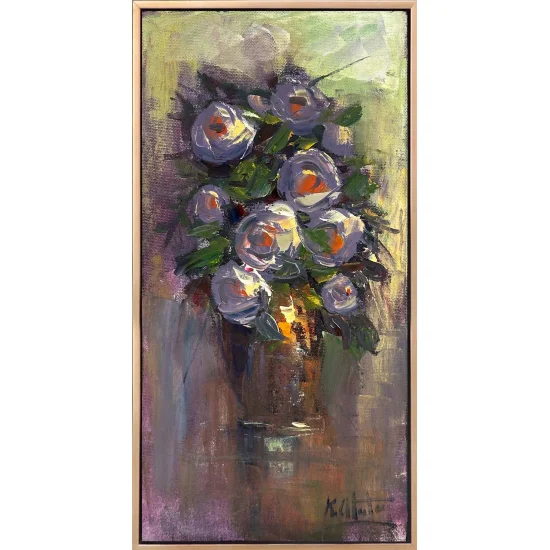 Vazoda Beyaz Çiçekler Yağlı Boya Tablosu