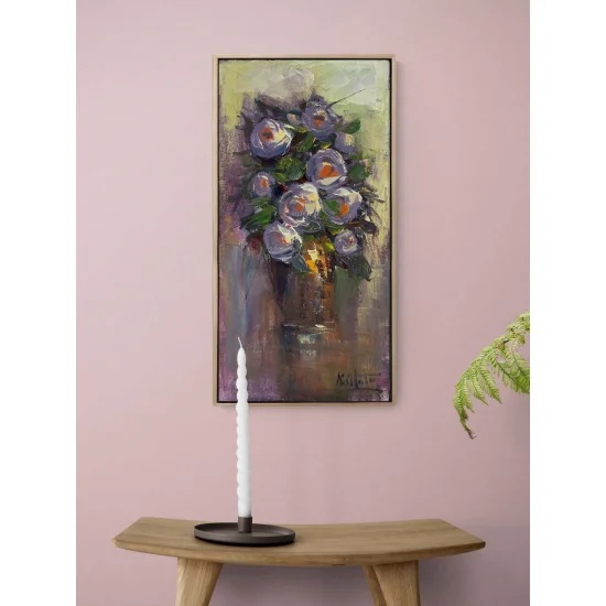 Vazoda Beyaz Çiçekler Yağlı Boya Tablosu