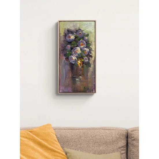 Vazoda Beyaz Çiçekler Yağlı Boya Tablosu